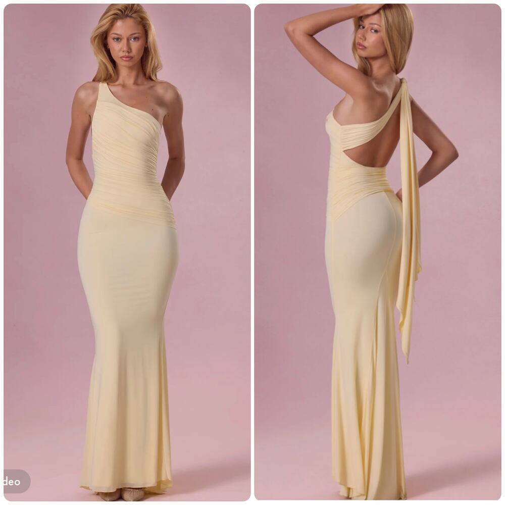 Oh Polly Annelise Jersey Bridesmaid Maxi Dress in Butter Yellow Size M New